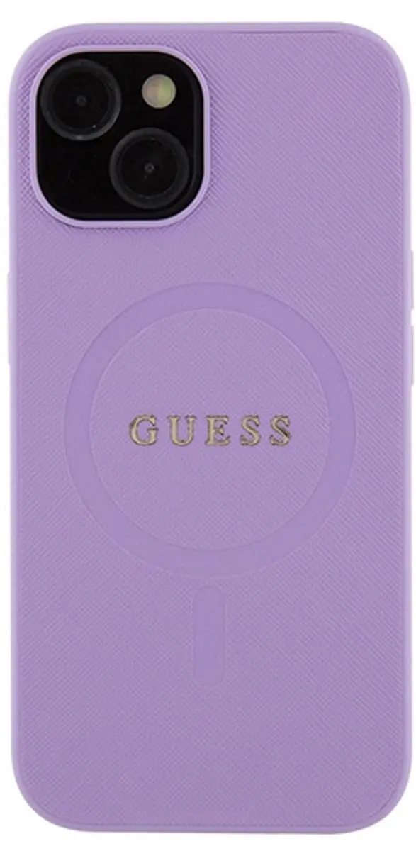 GUESS Saffiano Hoes iPhone 15 - Paars - MagSafe