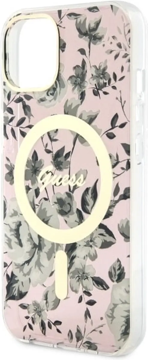 GUESS Flower Back Case - iPhone 14 Roze - MagSafe