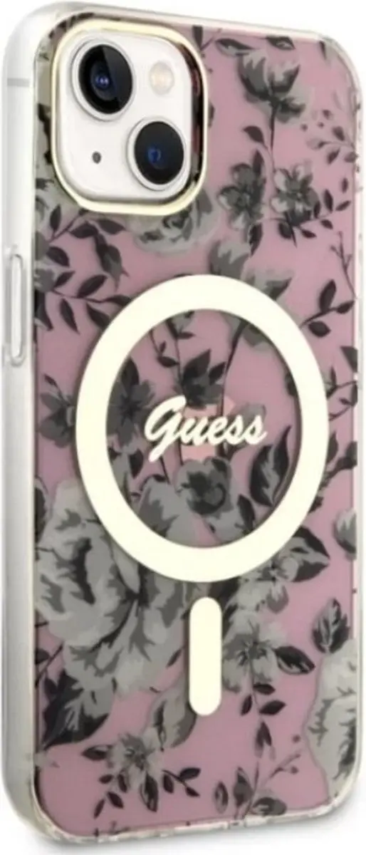 GUESS Flower Back Case - iPhone 14 Roze - MagSafe