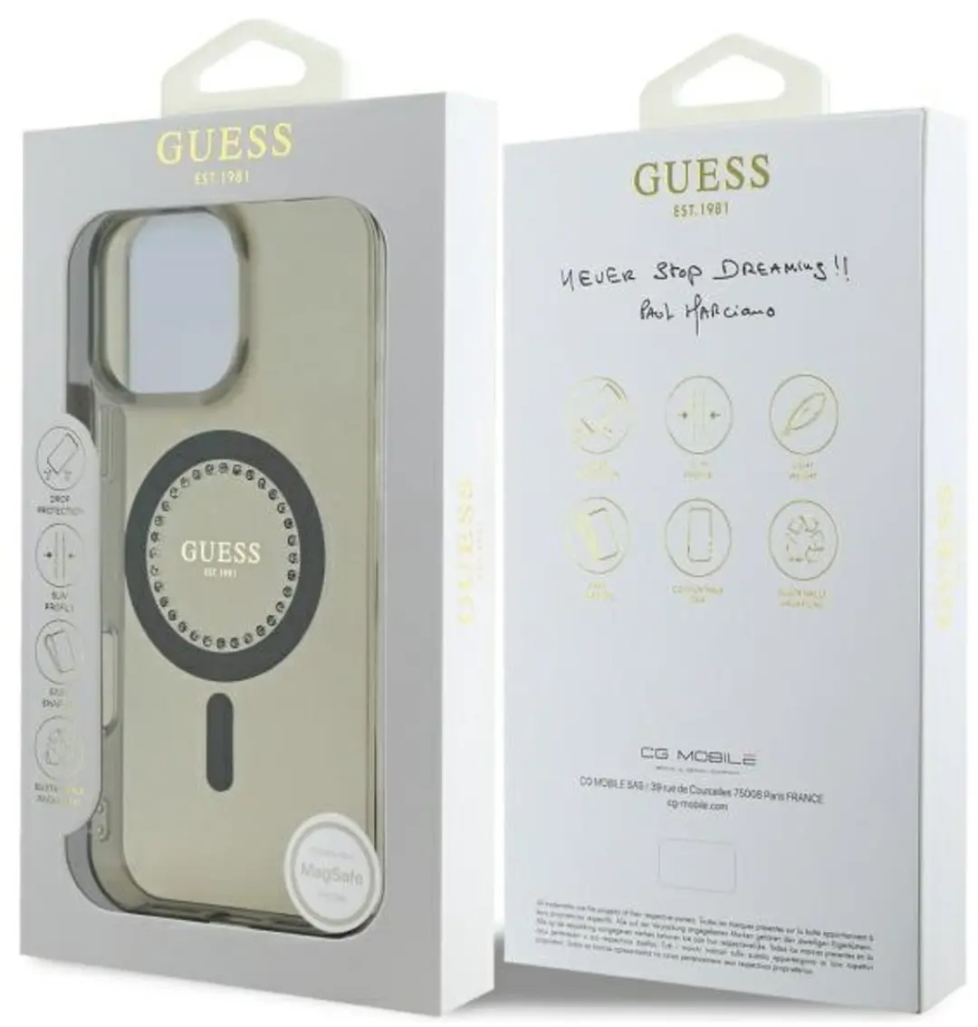 GUESS IML Rhinestones Back Cover 3666339305635 - iPhone 16 Pro Max - Zwart