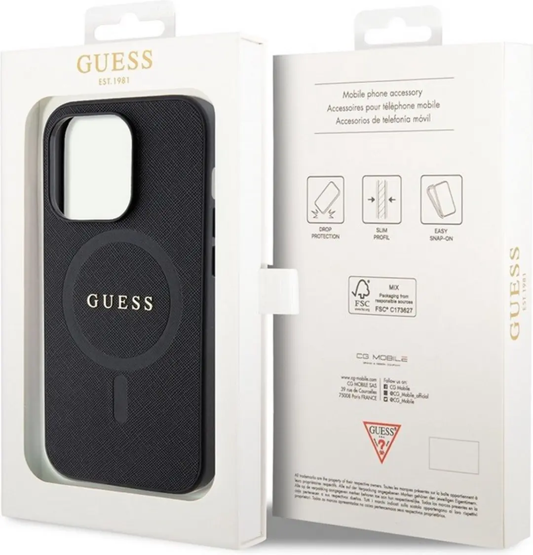 GUESS Saffiano Hoesje iPhone 15 Pro - MagSafe - Zwart
