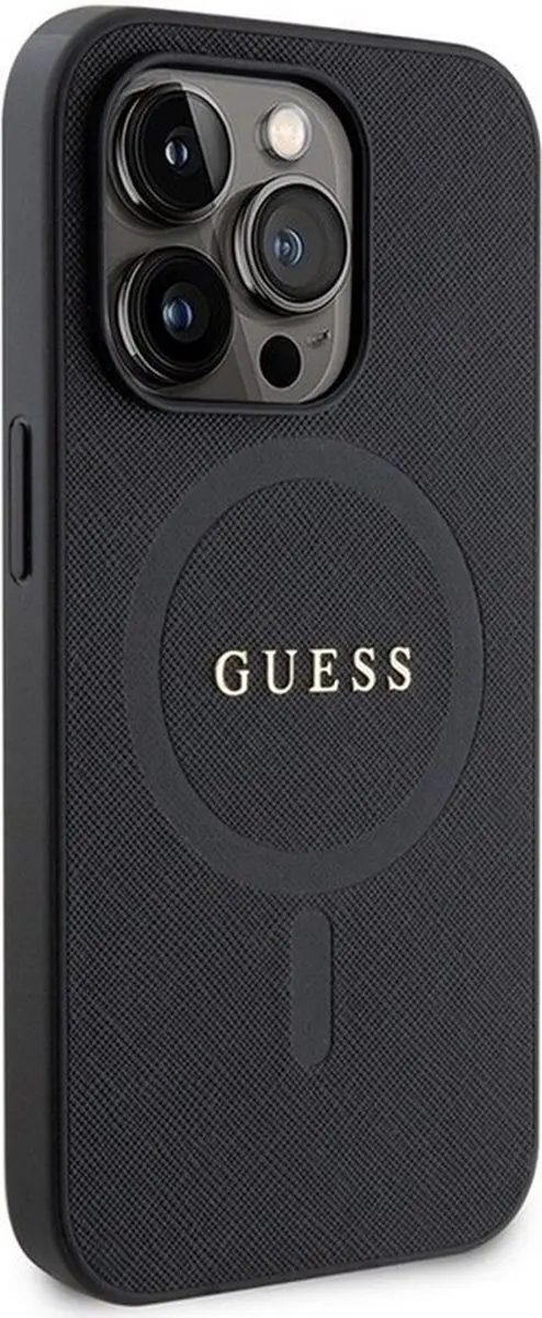 GUESS Saffiano Hoesje iPhone 15 Pro - MagSafe - Zwart