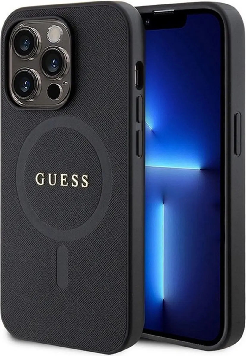 GUESS Saffiano Hoesje iPhone 15 Pro - MagSafe - Zwart