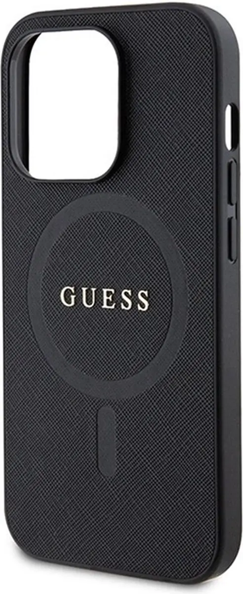 GUESS Saffiano Hoesje iPhone 15 Pro - MagSafe - Zwart