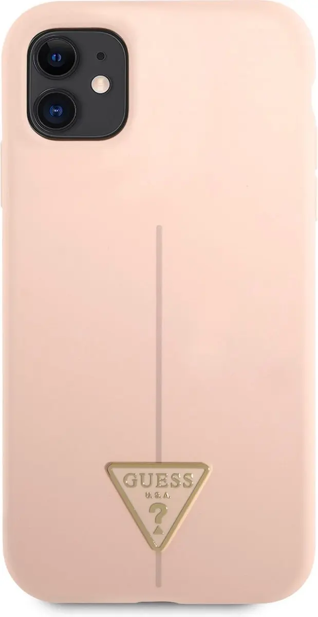 Guess Silicone Triangle Line Back Case - iPhone 11 Roze