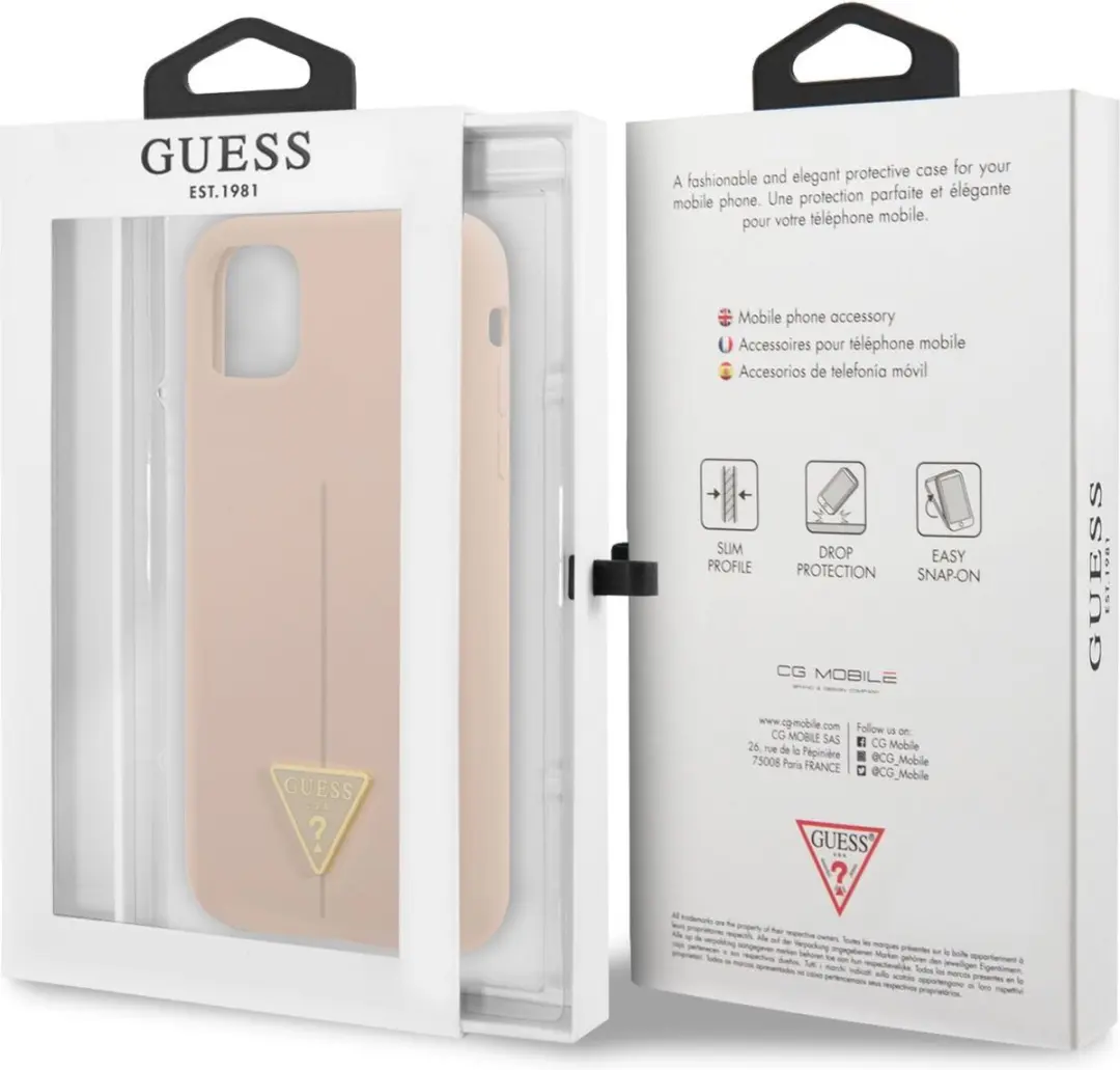 Guess Silicone Triangle Line Back Case - iPhone 11 Roze