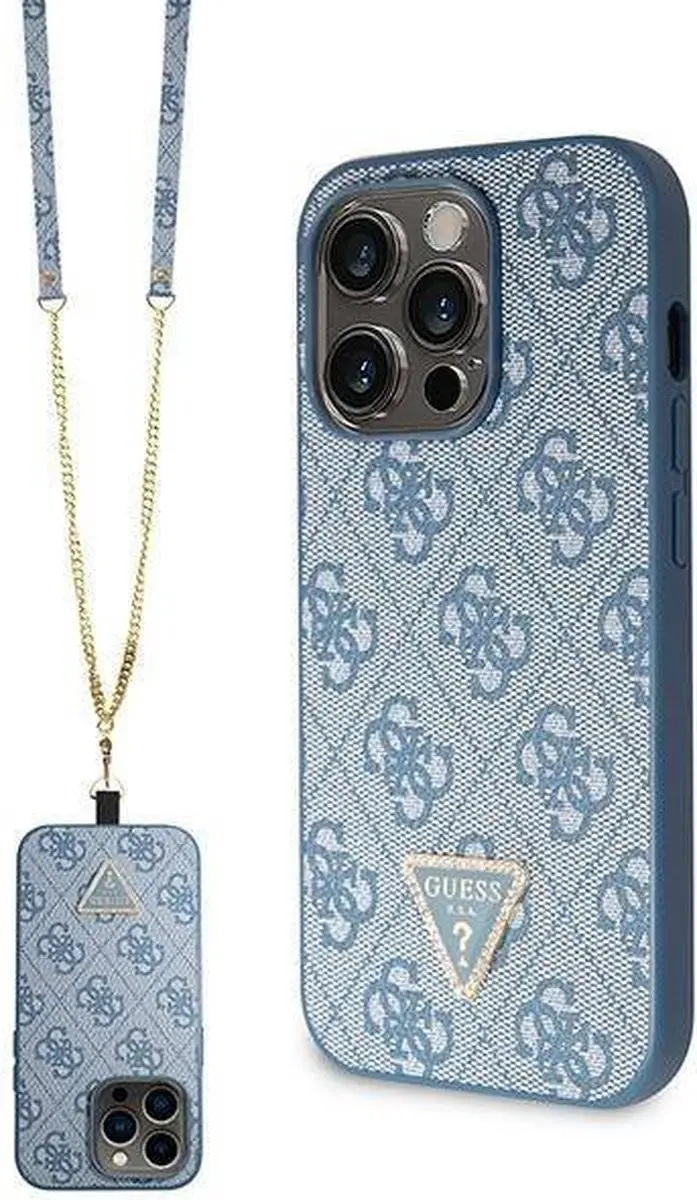 Guess 4G Triangle Crossbody Hoesje iPhone 15 Pro Max - Blauw