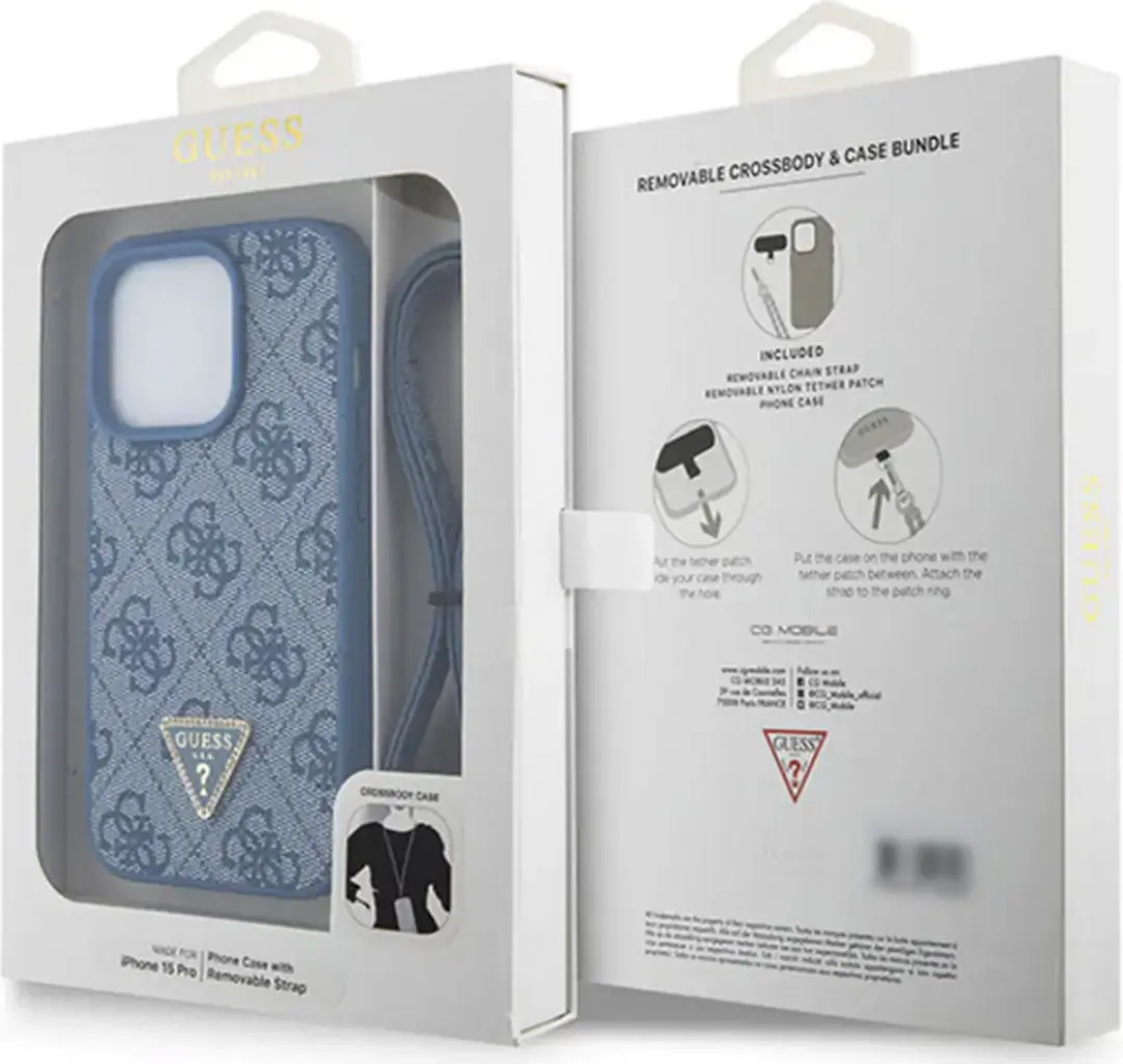 Guess 4G Triangle Crossbody Hoesje iPhone 15 Pro Max - Blauw