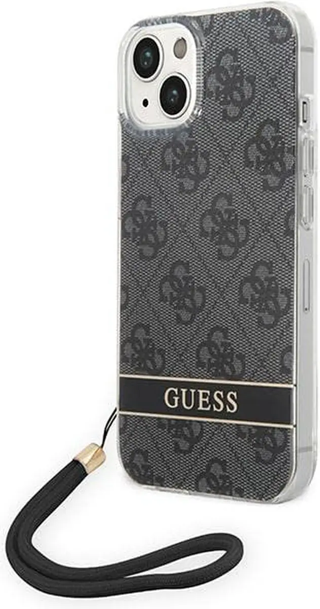 GUESS 4G Printed Back Case met Strap - iPhone 14 - Zwart