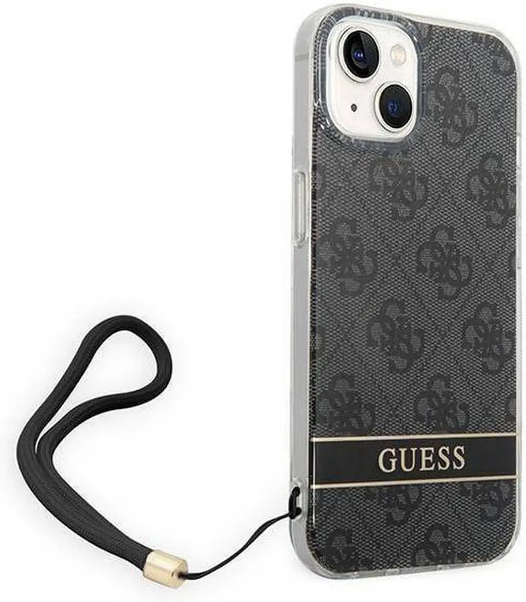 GUESS 4G Printed Back Case met Strap - iPhone 14 - Zwart
