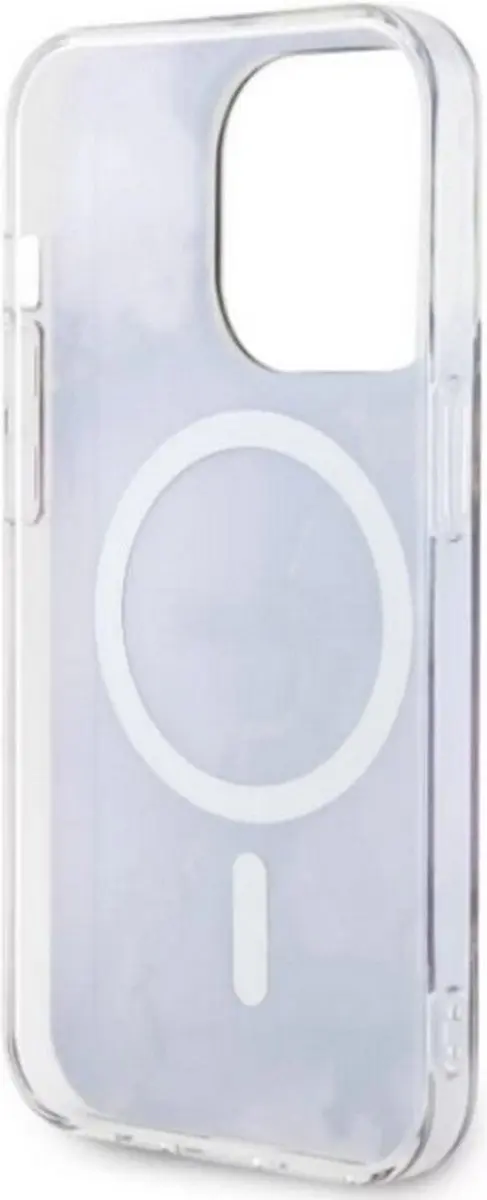 GUESS Golden Marble Back Case - Paars - MagSafe - iPhone 14 Pro