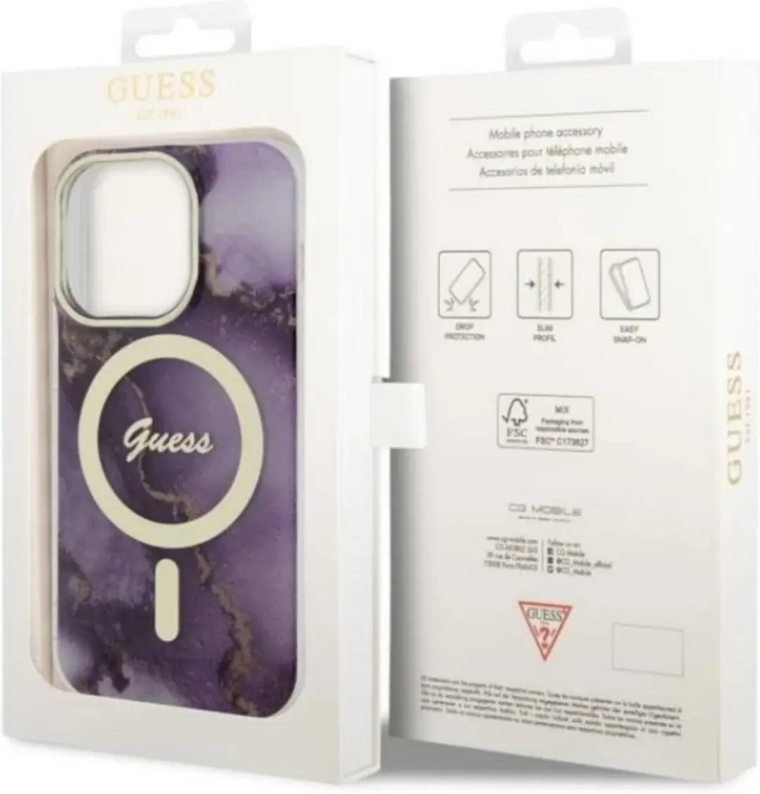 GUESS Golden Marble Back Case - Paars - MagSafe - iPhone 14 Pro