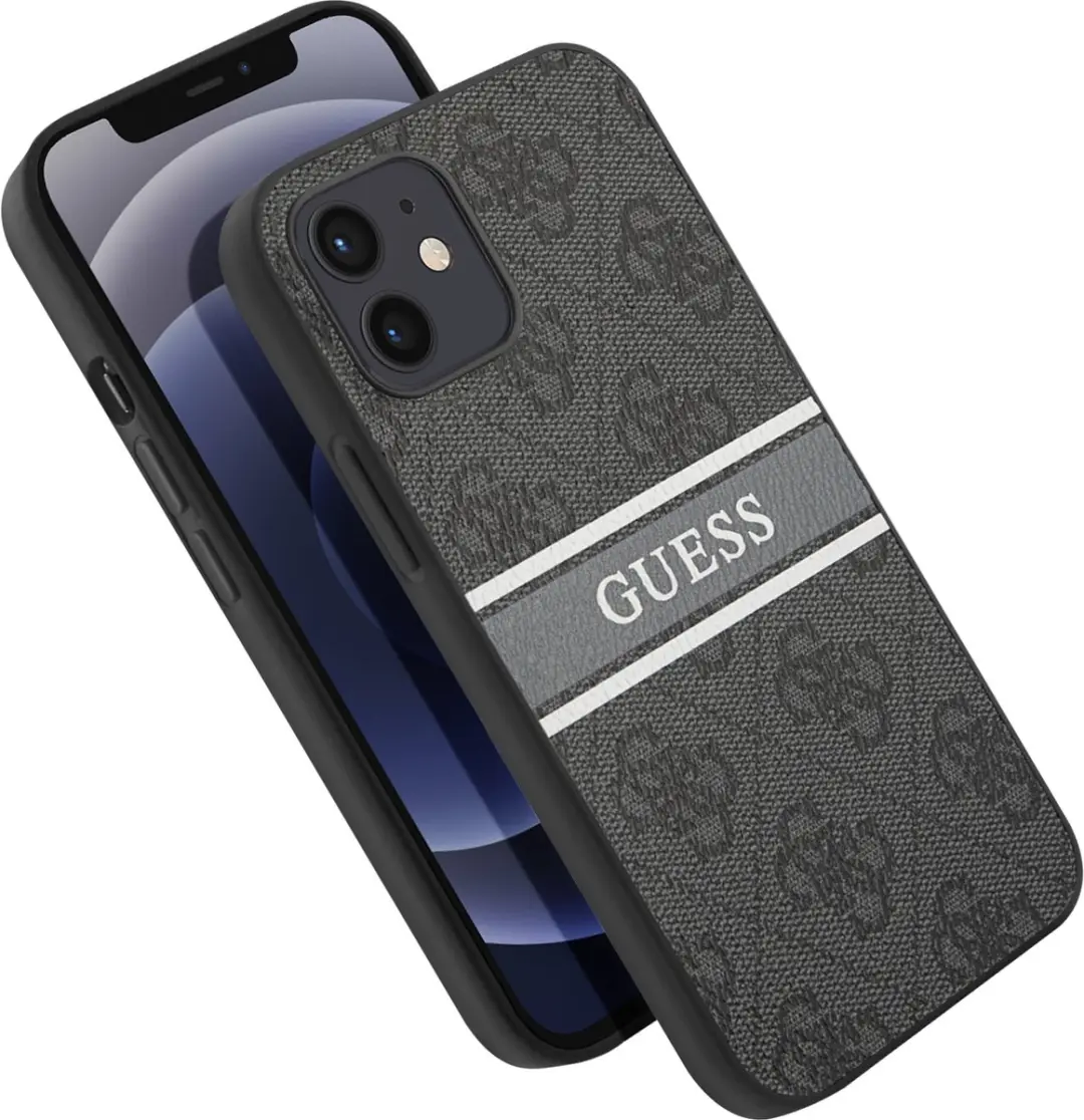 GUESS Printed Stripe Hoesje - Apple iPhone 12/12 Pro - Grijs