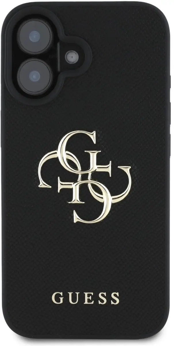 GUESS Grained Classic Logo Hoesje iPhone 16 - Zwart