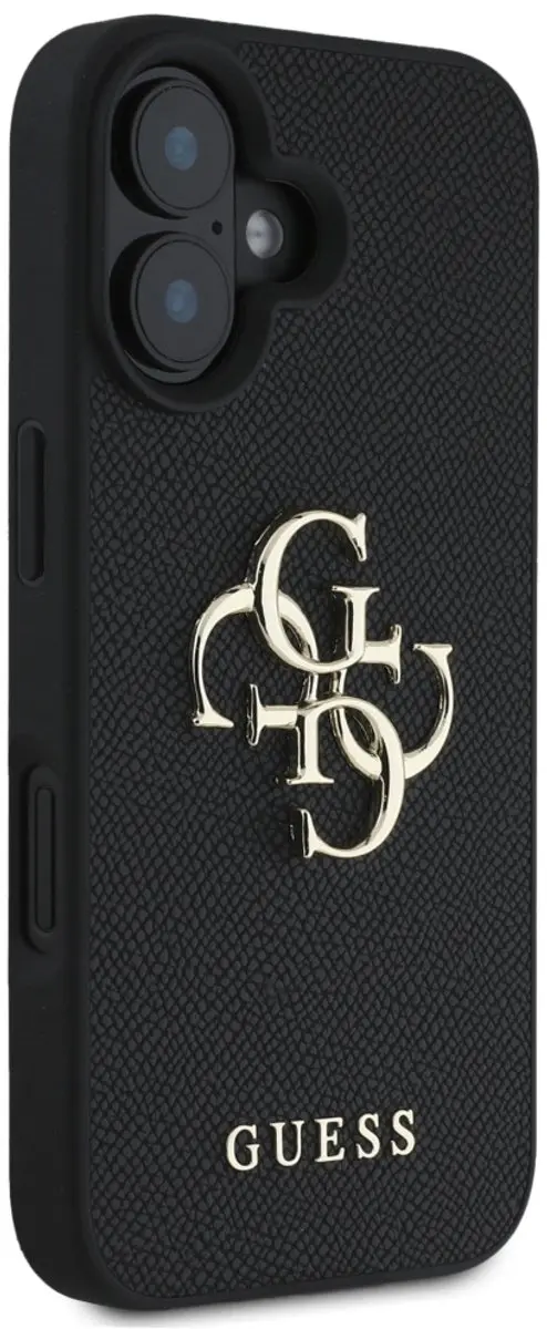 GUESS Grained Classic Logo Hoesje iPhone 16 - Zwart