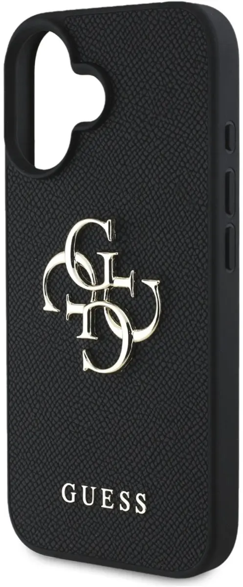 GUESS Grained Classic Logo Hoesje iPhone 16 - Zwart