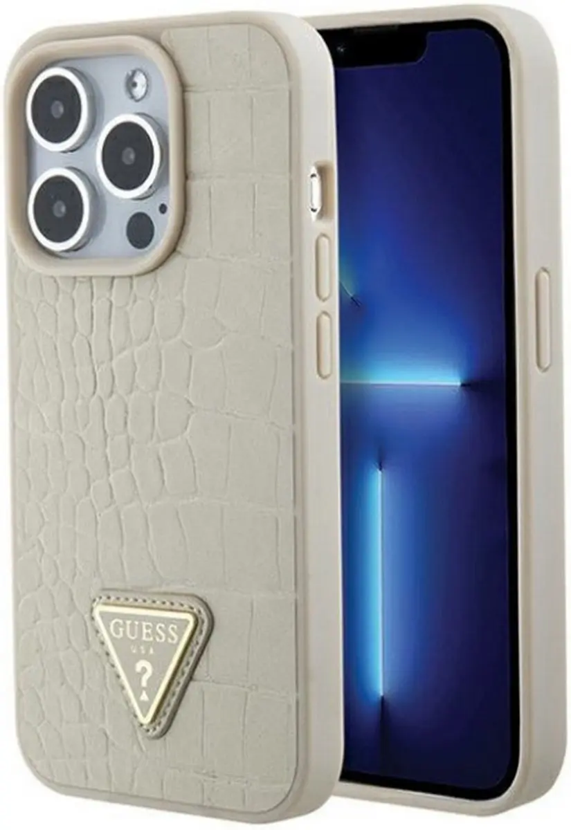 Guess Crocodile Triangle Hoesje - iPhone 15 Pro - Goud