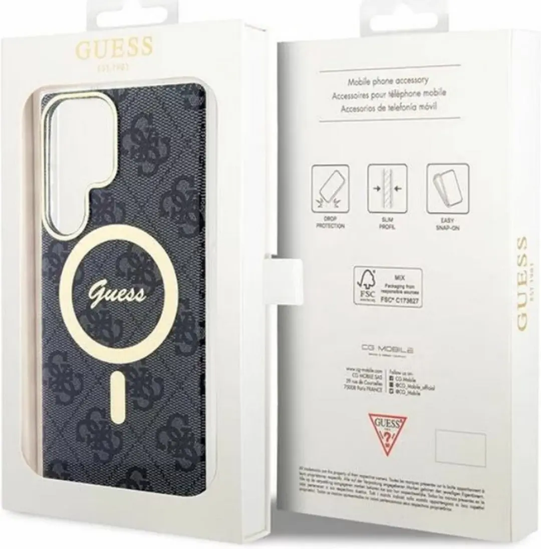 GUESS 4G Back Cover MagSafe - Samsung Galaxy S23 Ultra - Zwart