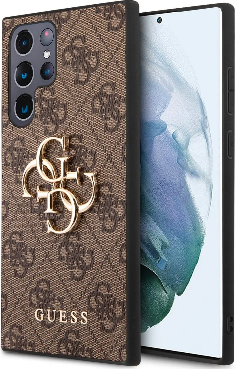 Guess Golden Logo Samsung Galaxy S22 Ultra Hoesje - Bruin