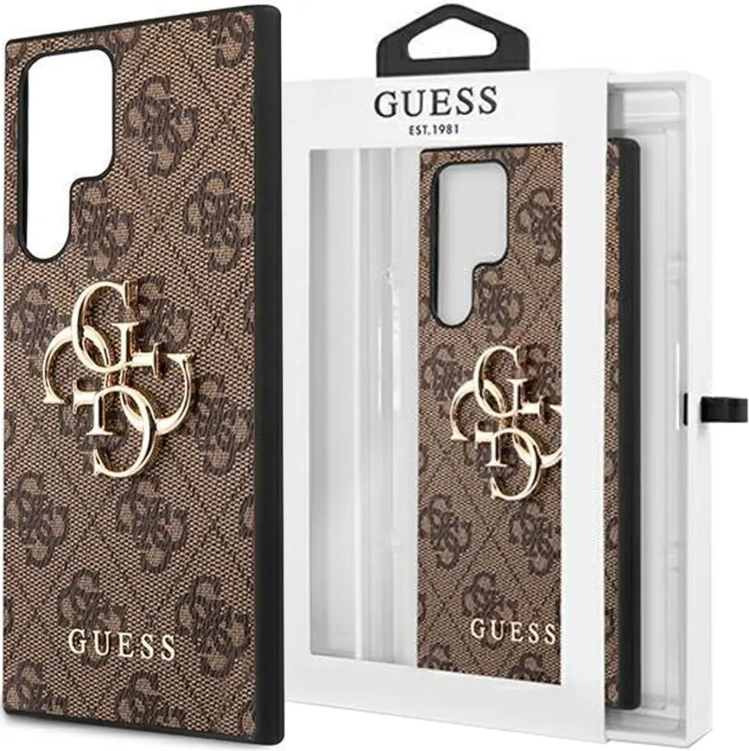 Guess Golden Logo Samsung Galaxy S22 Ultra Hoesje - Bruin