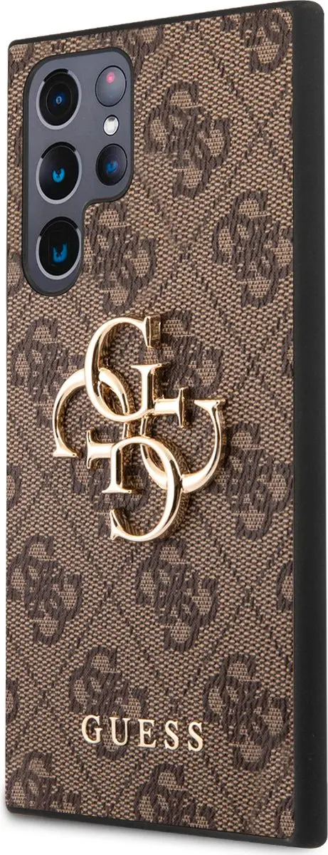Guess Golden Logo Samsung Galaxy S22 Ultra Hoesje - Bruin