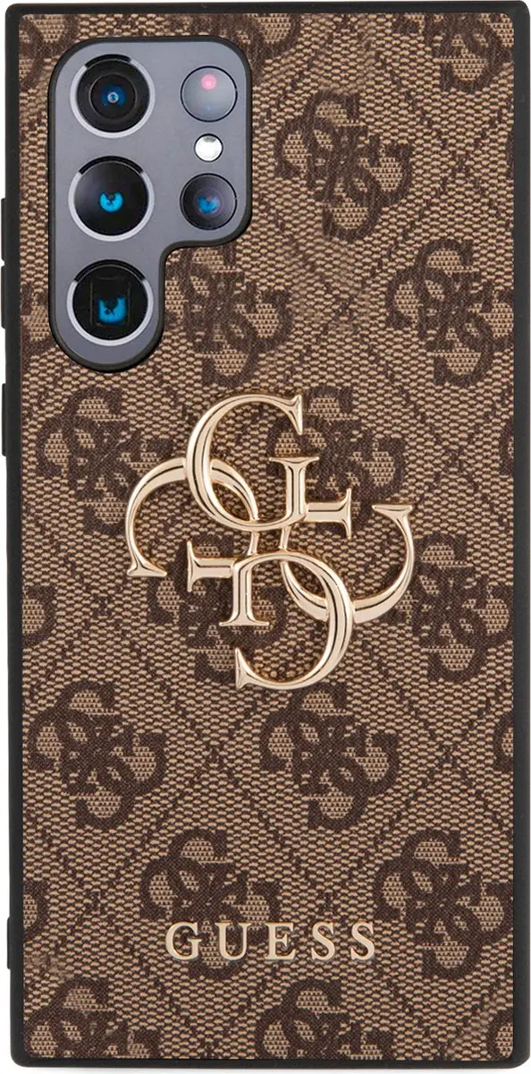 Guess Golden Logo Samsung Galaxy S22 Ultra Hoesje - Bruin