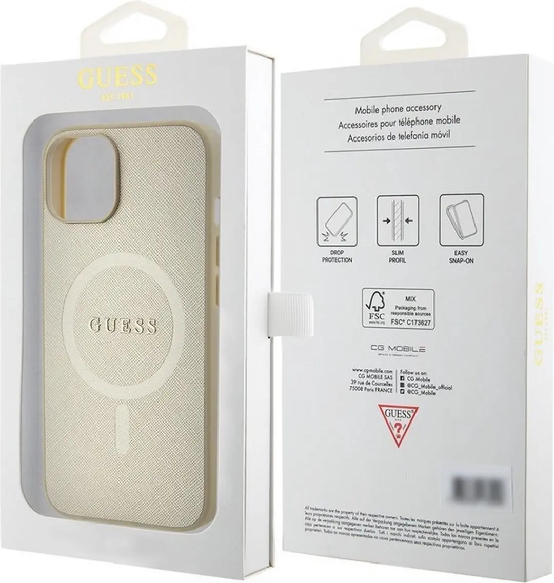 GUESS Saffiano Back Case - iPhone 15 MagSafe - Goud