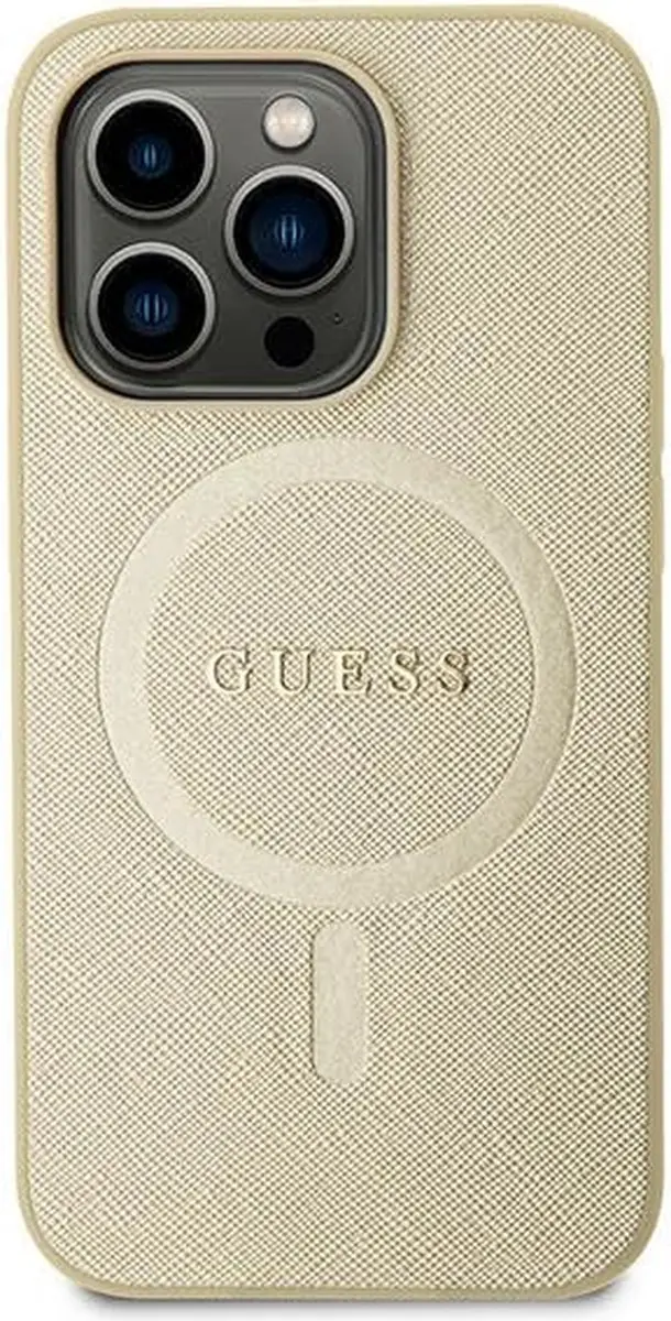 GUESS Saffiano Back Case - iPhone 15 MagSafe - Goud