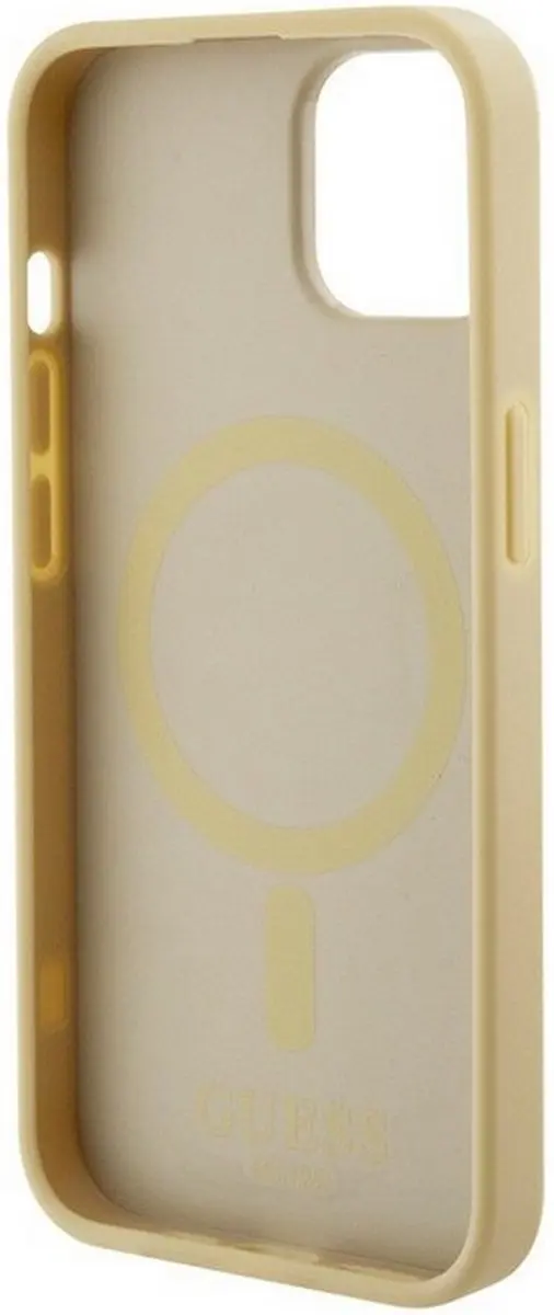 GUESS Saffiano Back Case - iPhone 15 MagSafe - Goud
