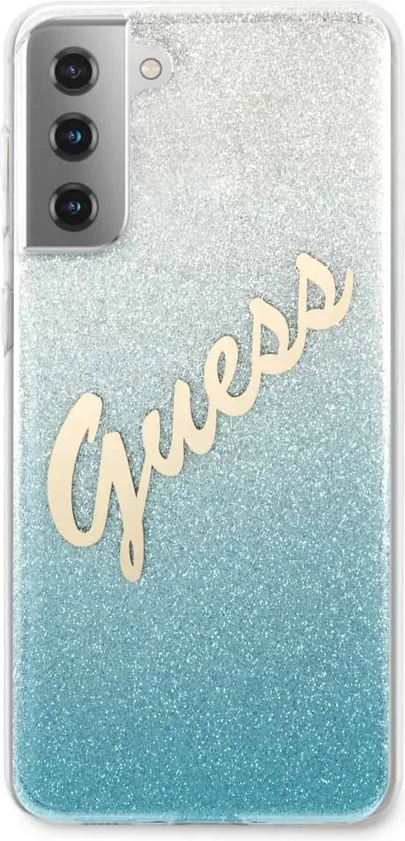 GUESS Glitter Vintage Hoesje Samsung Galaxy S21 Plus - Blauw