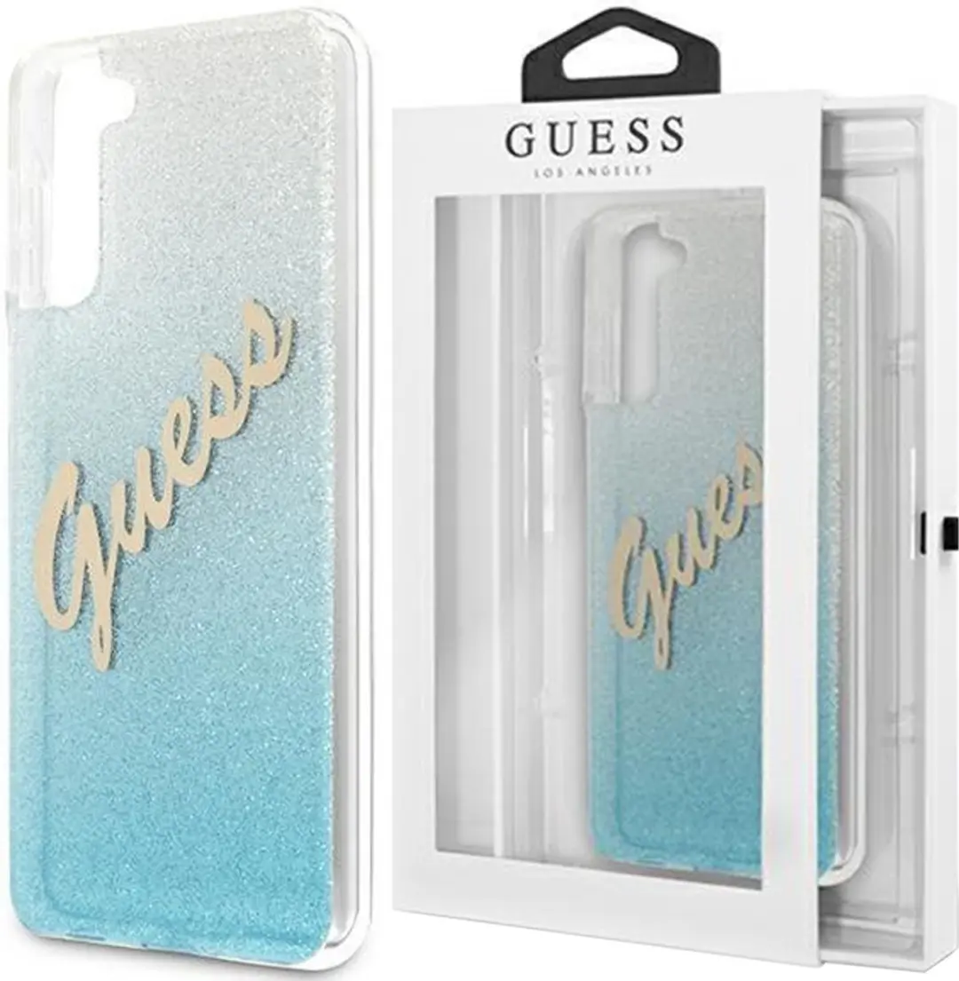GUESS Glitter Vintage Hoesje Samsung Galaxy S21 Plus - Blauw