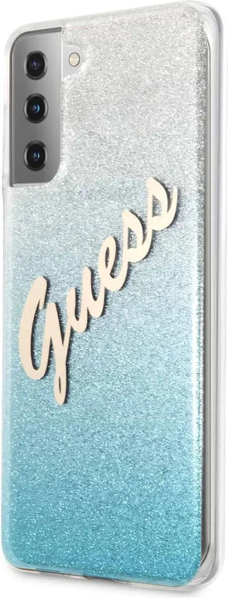 GUESS Glitter Vintage Hoesje Samsung Galaxy S21 Plus - Blauw
