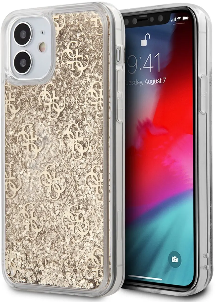 GUESS iPhone 12 Mini Hoesje Glitter Goud - 3700740481219