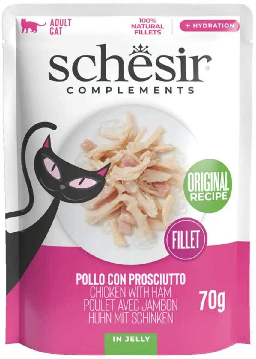 Schesir Complementary Kattenvoer Kip & Ham in Gelei - 12 Stuks