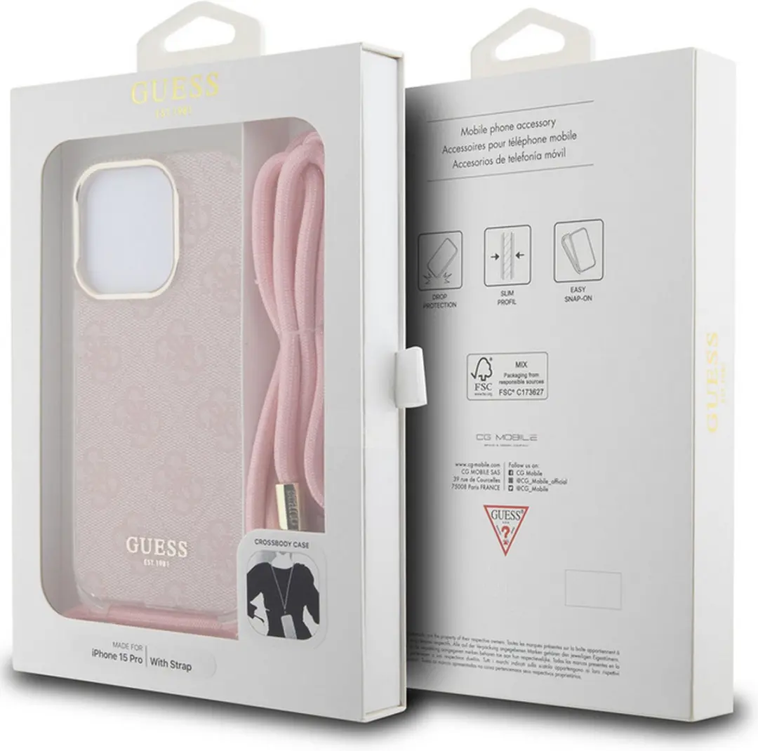 GUESS 4G Printed Crossbody Hoesje - iPhone 15 Pro Max - Roze