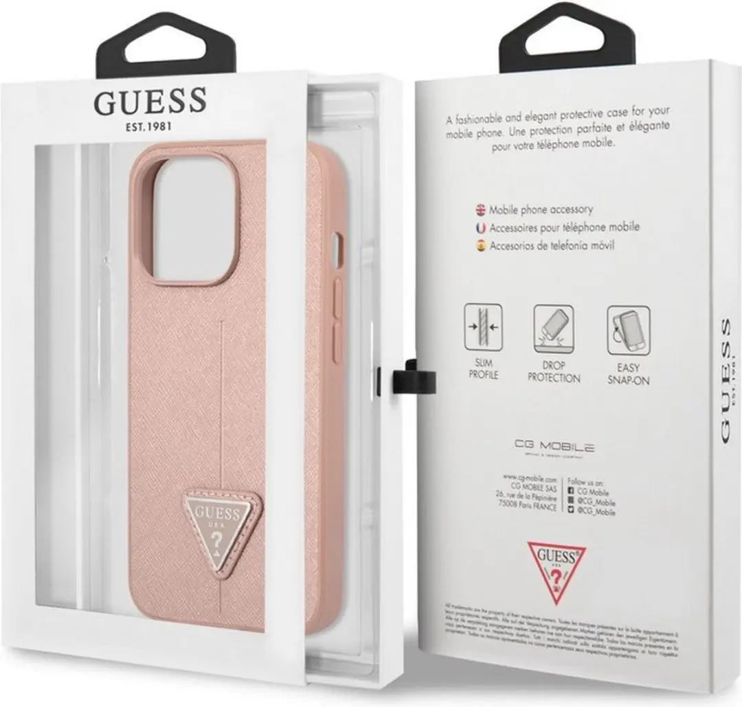GUESS Saffiano Triangle Back Case - iPhone 13 Pro - Roze