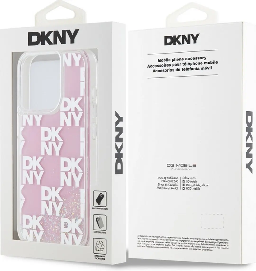 DKNY Liquid Glitter Checkered Pattern Hoesje iPhone 15 Pro - Roze DKHCP15LLCPEPP