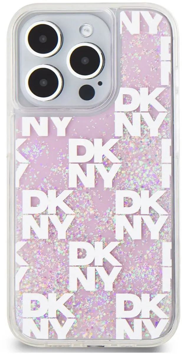 DKNY Liquid Glitter Checkered Pattern Hoesje iPhone 15 Pro - Roze DKHCP15LLCPEPP