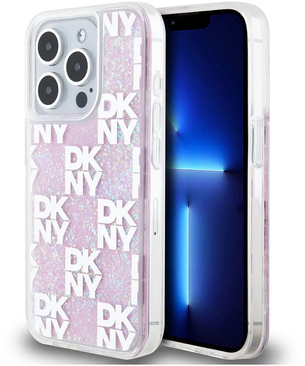 DKNY Liquid Glitter Checkered Pattern Hoesje iPhone 15 Pro