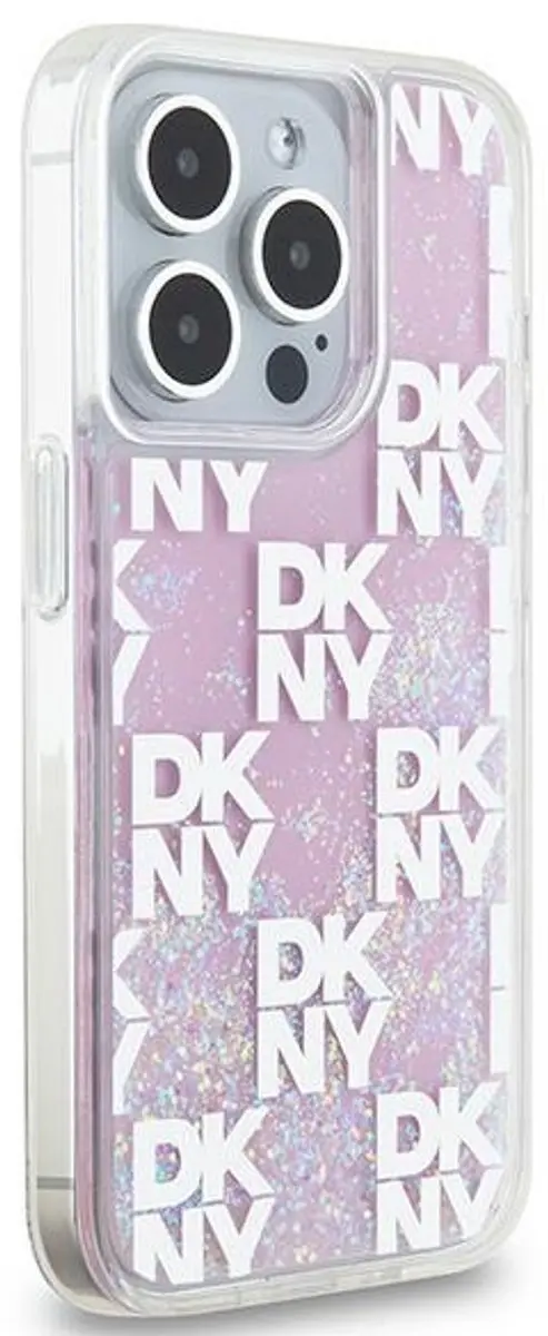 DKNY Liquid Glitter Checkered Pattern Hoesje iPhone 15 Pro - Roze DKHCP15LLCPEPP
