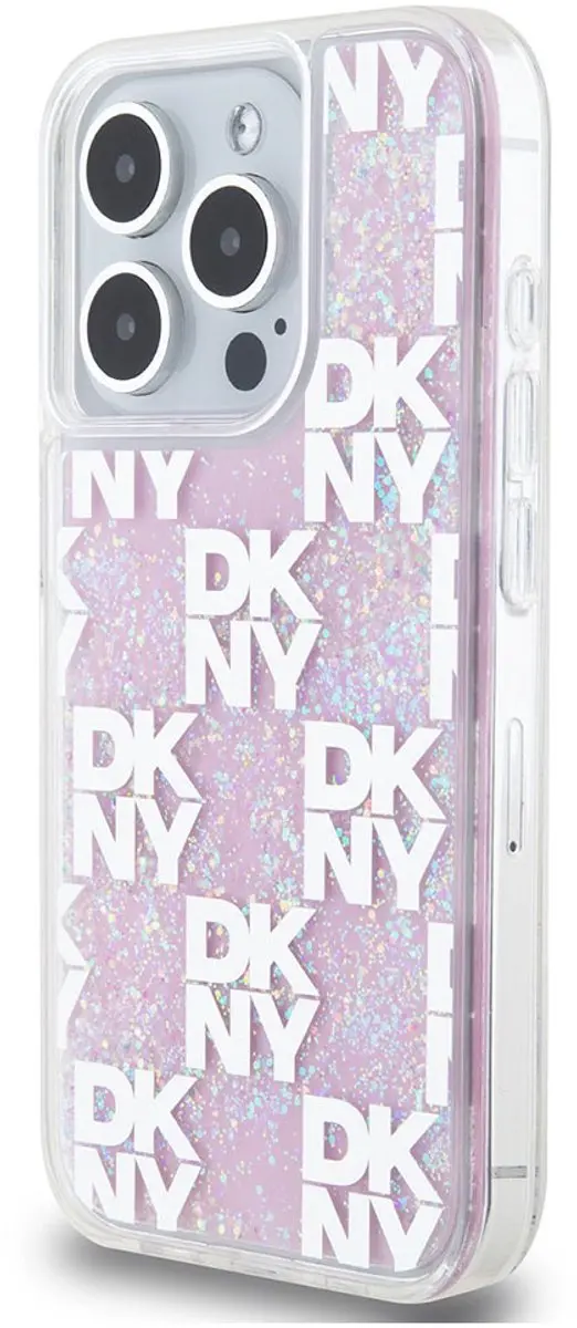 DKNY Liquid Glitter Checkered Pattern Hoesje iPhone 15 Pro - Roze DKHCP15LLCPEPP - afbeelding 6 van 6