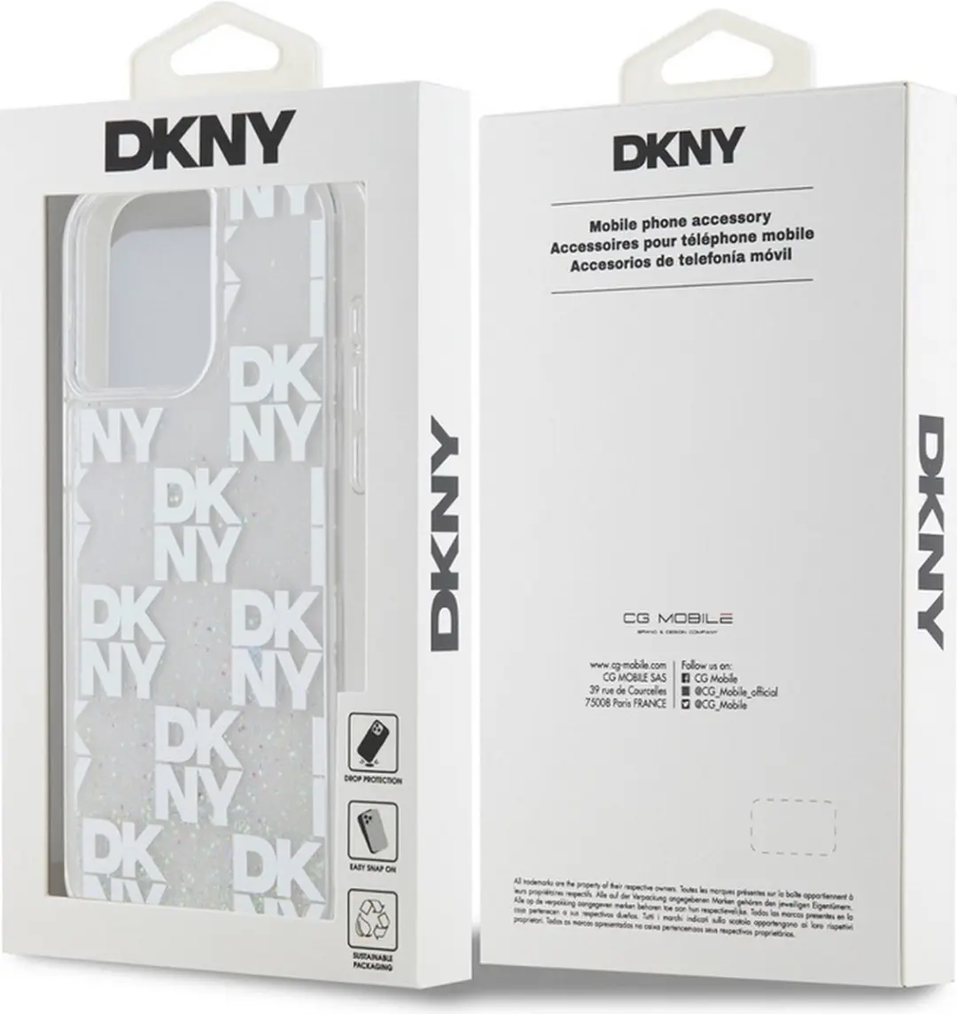 DKNY Liquid Glitter Checkered Pattern Hoesje iPhone 15 Pro Max - Wit - afbeelding 6 van 6