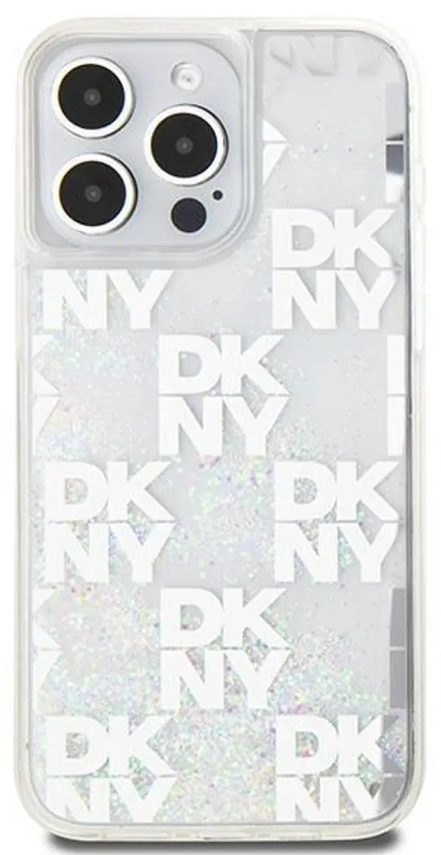 DKNY Liquid Glitter Checkered Pattern Hoesje iPhone 15 Pro Max - Wit