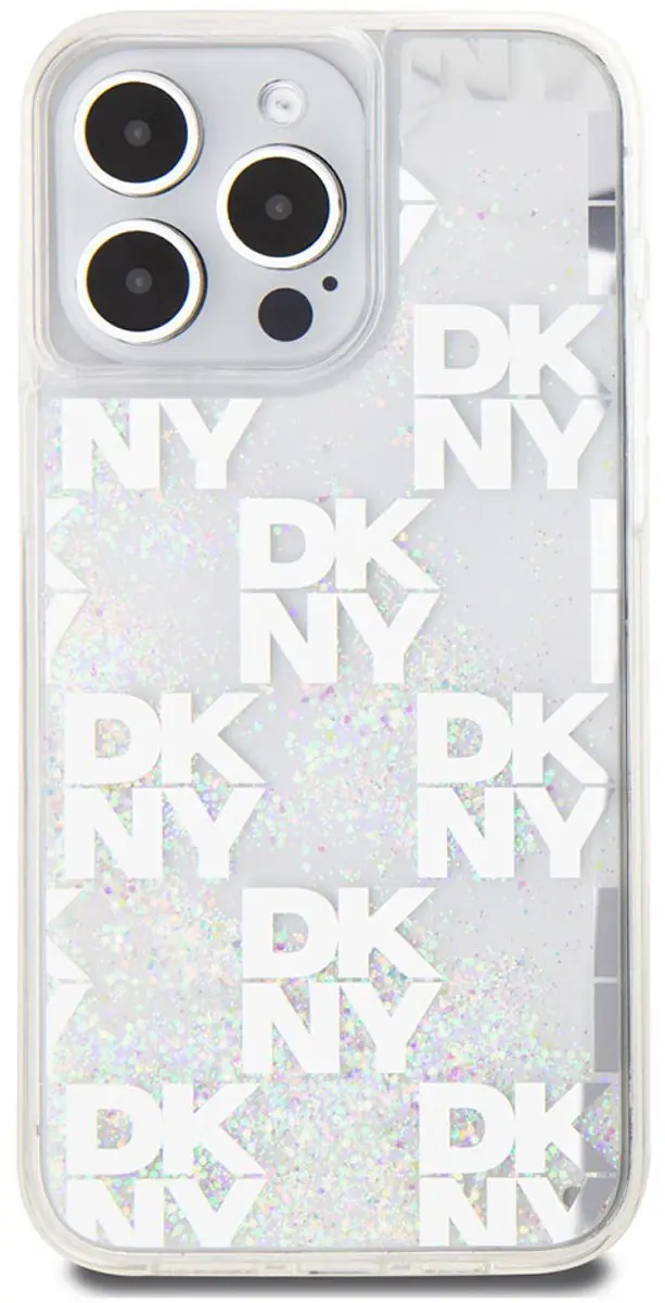 DKNY Liquid Glitter Checkered Pattern Hoesje iPhone 15 Pro Max - Wit