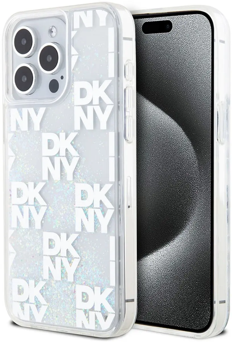 DKNY Liquid Glitter Checkered Pattern Hoesje iPhone 15 Pro Max