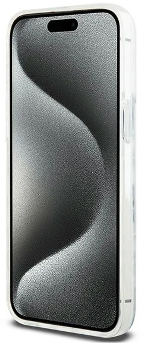 DKNY Liquid Glitter Checkered Pattern Hoesje iPhone 15 Pro Max - Wit