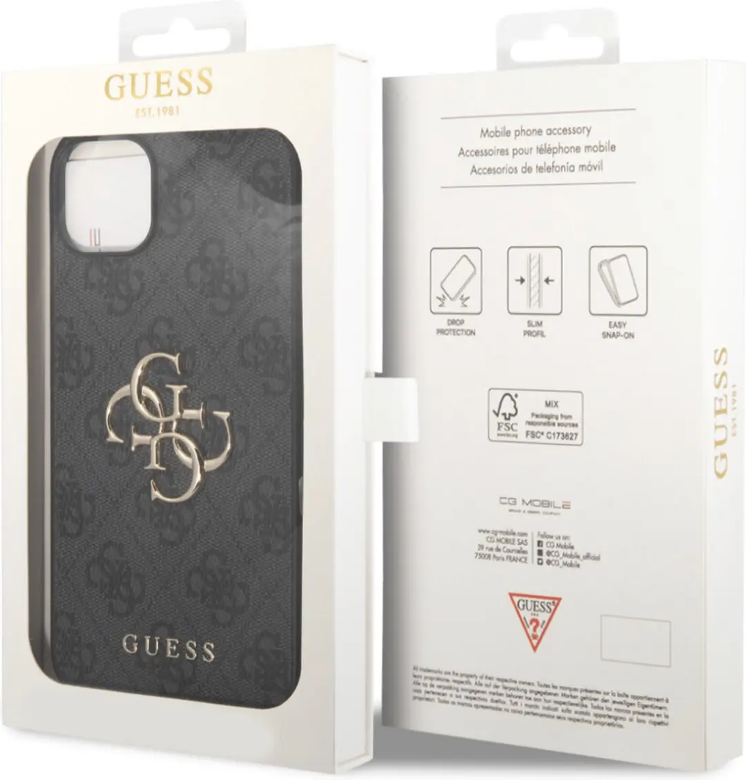 GUESS 4G Metal Logo Back Case - iPhone 15 Plus - Grijs