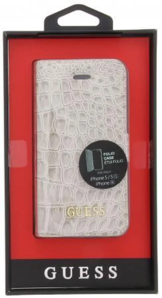 GUESS Shiny Croco Book Case iPhone 5/5S/SE - Beige - 2 Pasjes - afbeelding 5 van 5