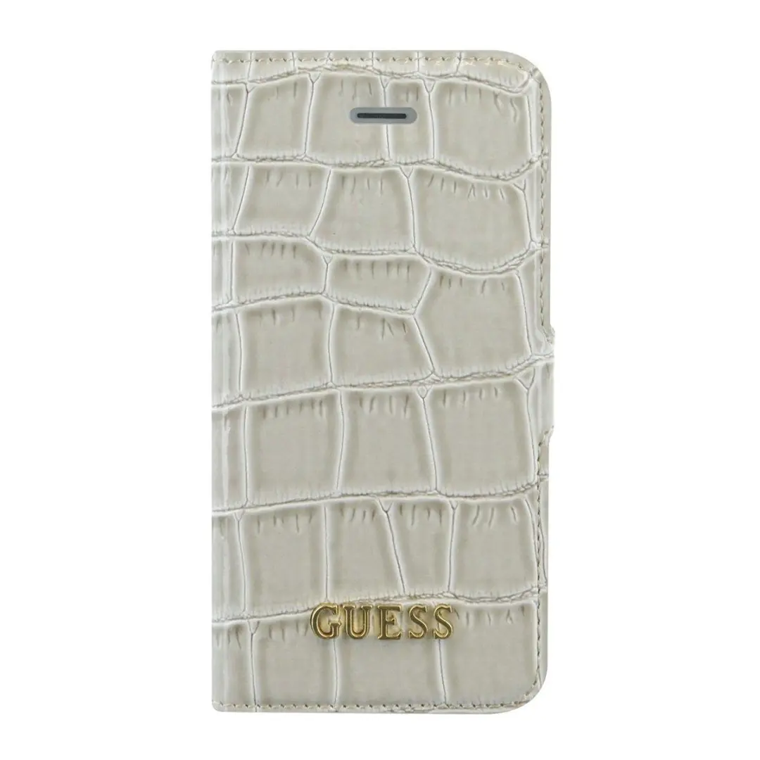 GUESS Shiny Croco Book Case iPhone 5/5S/SE - Beige - 2 Pasjes - afbeelding 2 van 5