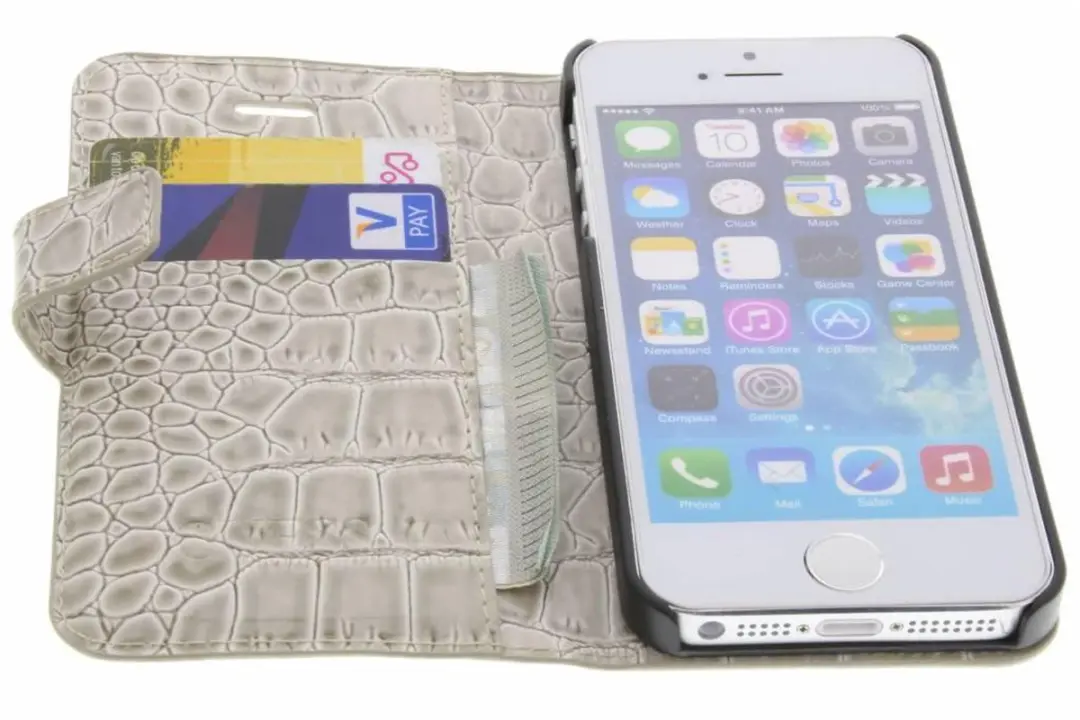 GUESS Shiny Croco Book Case iPhone 5/5S/SE - Beige - 2 Pasjes - afbeelding 4 van 5